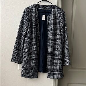 Ann Taylor Navy Blue and White Plaid Blazer